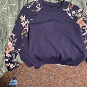 SHEIN Navy Floral Crew Neck Sweater
